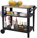 LEETOLLA Stainless Steel Outdoor Grill Cart with Wheels, Heavy-Duty 3-Tier BBQ Prep Table for Pizza Oven, Griddle, Patio – Rustproof Commercial Kitchen Cart with Tool Hooks