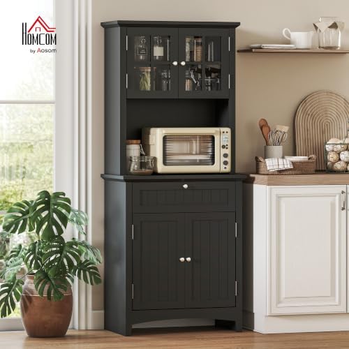 HOMCOM 65" Pantry Storage Cabinet, Kitchen Hutch, Black