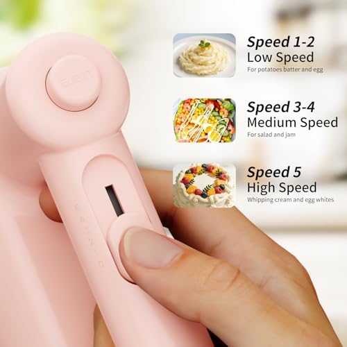 Hand Mixer Electric Handheld 5-Speed Upgraded Motor Pink