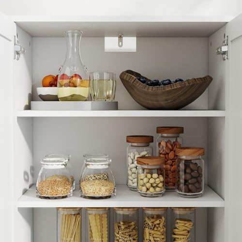 2 Door Tall Kitchen Pantry Storage, Collection Food Free Standing Wooden Storage Cabinet with 2 Drawers and Adjustable Shelves, Modern Farmhouse Versatile Storage for Kitchen, Dining Room (White)