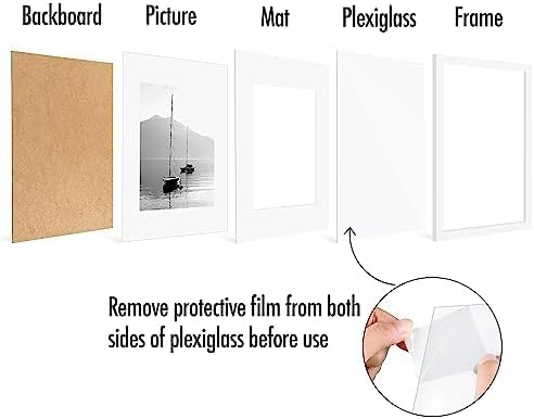 Americanflat 12x16 Picture Frame with Polished Plexiglass - Set of 5 - Use as 8.5x11 Frame with Mat or Display 12x16 Photo Without Mat - Galleria Collection - Picture Frames for Wall Display - White