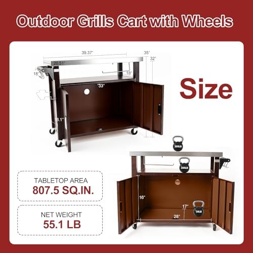 Outdoor Grill Cart with Stainless Steel Top and Cabinet