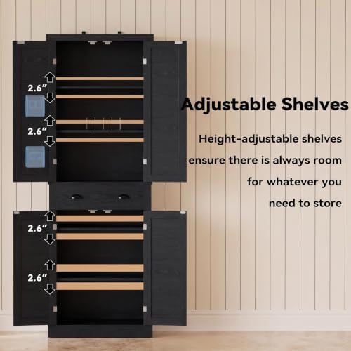 IRONCK Kitchen Pantry Storage Cabinet 72.6" H x 24" W, Black