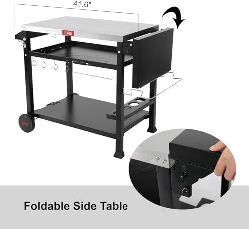 Feasto 40x26 Grill Cart, Stainless Steel Top, 3-Shelf with Wheels & Cover