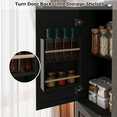 IRONCK Kitchen Pantry Storage Cabinet 47.2" W x 69" H, 6 Doors Large Storage Modern Food Pantries with 8 Shelves and Door Rack, Cupboard for Living Room Dining Room, Black