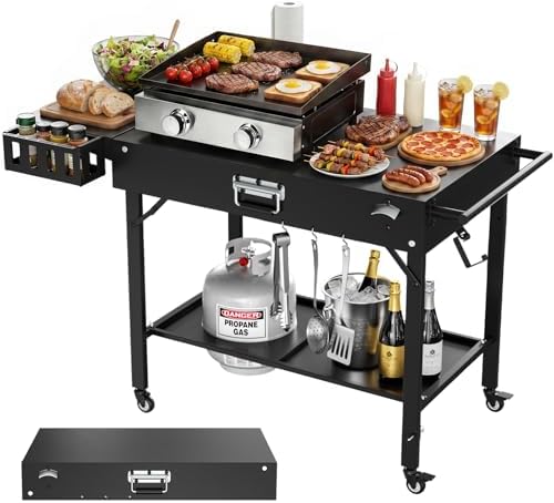 Baotree Grill Cart for Blackstone Griddle, Grill Cart Pizza Oven Stand, Foldable Cart Table with Wheels for Ninja, Cuisinart, Gozney, Solo Stove, BBQ Prep Tables Station, 45.3"x21.7"x28.3"