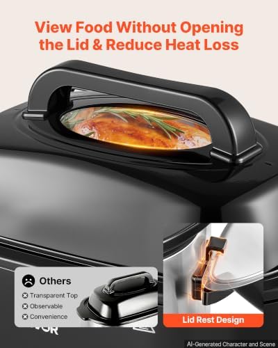 VEVOR Electric Roaster Oven, 24 Qt, Turkey Roasting Pan, Red, Viewing Lid
