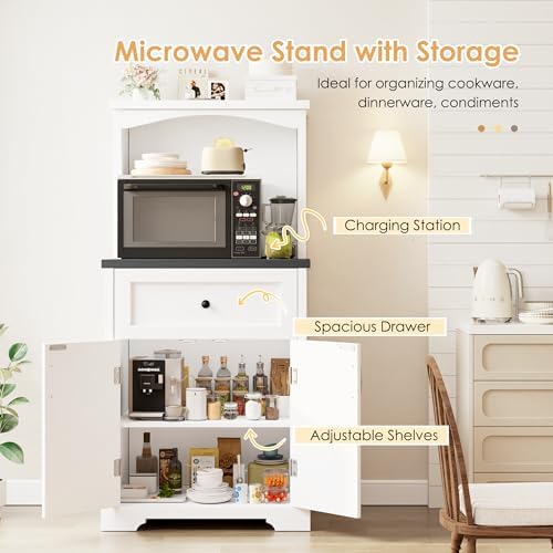 Microwave Stand with Storage and Drawer, Kitchen Pantry Storage Cabinet