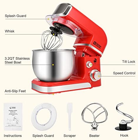 Stand Mixer, Kitchen in the box 3.2Qt Small Electric Food Mixer,6 Speeds Portable Lightweight Kitchen Mixer for Daily Use with Egg Whisk,Dough Hook,Flat Beater (Red)