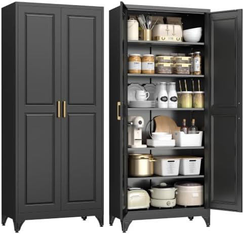 UNICOLY 75" Kitchen Pantry Cabinet, Metal Tall Storage Cabinet with Doors