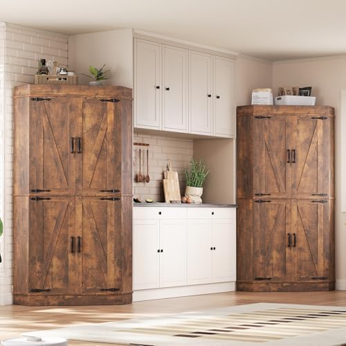 Jocoevol Corner Cabinet,71'' Kitchen Pantry Storage Cabinet with 4 Doors and Shelves, Tall Food Pantry Storage Cabinet Farmhouse Furniture for Kitchen Dining Room, Brown