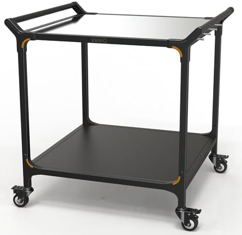 NUUK Outdoor Grill Cart on Wheel 32" x 32", Stainless Steel Pizza Oven Table with Double-Shelf, Rolling Countertop Kitchen Food Prep Cart for Backyard, Garden, Restaurant