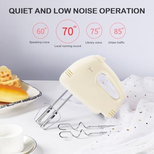 Handmixer Electric Handheld - 7 Speed Portable Kitchen Mixer Electric with 5 Stainless Steel Accessories Whisk, Food Beater for Whipping Mixing Cookies Cakes Eggs, Beige