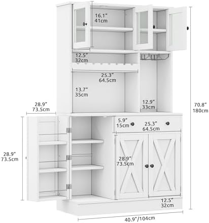 DWVO 71''H Kitchen Pantry Storage Cabinet with Power Outlet, White