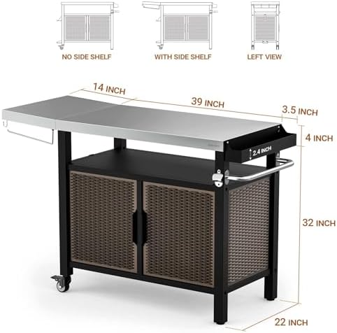 onlyfire 53" Rolling Kitchen Island Cart with XL Stainless Steel Tabletop