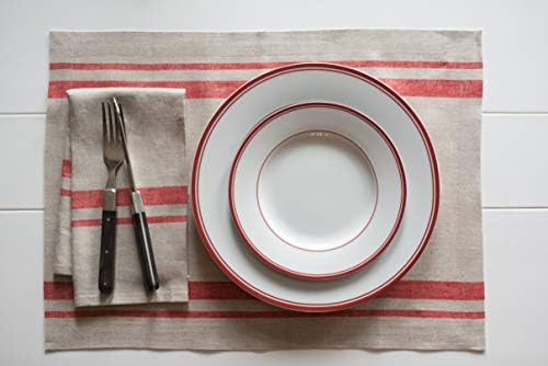 Solino Home 100% Linen Placemats, 14 x 19 in, Red, French Stripe, Set of 4