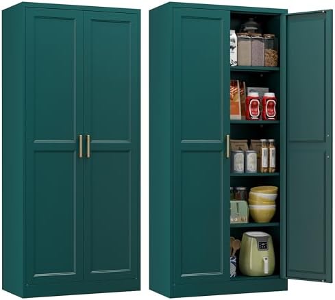 Polup 71" Green Metal Kitchen Pantry Storage Cabinet with Doors and Shelves