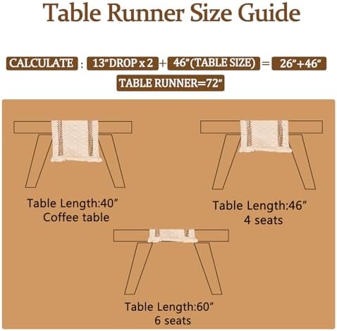 Niviy Boho Table Runners 120 Inches Long Farmhouse Macrame Table Runner Cotton Linen Woven Table Runners for Fall Dining Table Home Decor, Beige & Brown