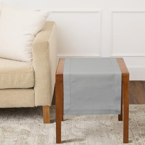 Solino Home Cotton Linen Dining Table Runner Light Grey Woven, 14 x 36 in