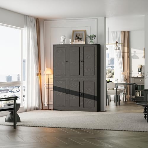 IRONCK Kitchen Pantry Storage Cabinet 47.2" W x 69" H, 6 Doors Large Storage Modern Food Pantries with 8 Shelves and Door Rack, Cupboard for Living Room Dining Room, Black