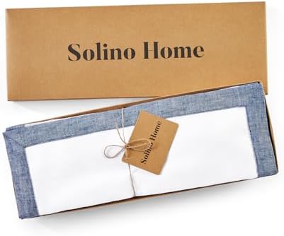 Solino Home 100% Linen Placemats, 14 x 19 in, Indigo and White, Set of 4