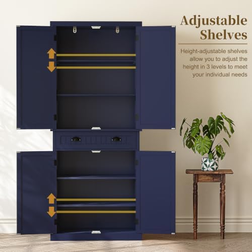 ARTPOWER 72" Tall Freestanding Pantry & Kitchen Storage Cabinet, Navy Blue