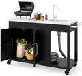 Happygrill 56" Outdoor Grill Table with Sink, Drainage & Storage Cabinet