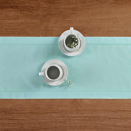 Solino Home Cotton Linen Dining Table Runner Pastel Turquoise, 14 x 72 in