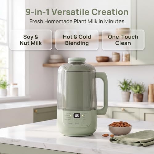 9-in-1 Nut Milk Maker Machine, 1.2L Automatic Soy Milk Maker, Green