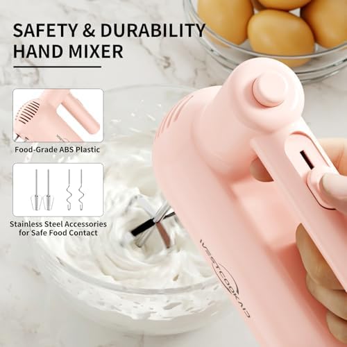 Hand Mixer Electric Handheld 5-Speed Upgraded Motor Pink