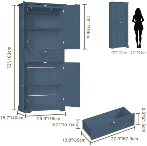 ChooChoo 72" H Bathroom Floor Cabinet with Drawer and Adjustable Shelves