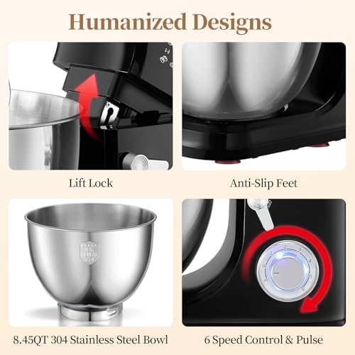 FEST 8.45QT Electric Kitchen Stand Mixer with 6 Speeds and 1500W Motor