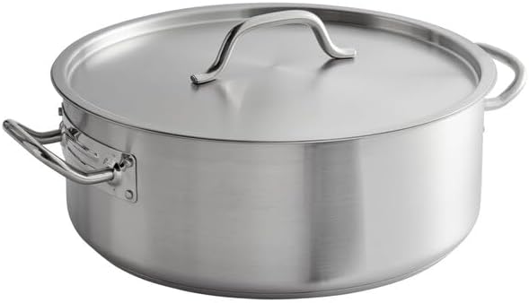 SS1 Series 15 Qt Stainless Steel Brazier with Cover, Aluminum-Clad Bottom, NSF Listed, Induction Ready, Dishwasher Safe, 14-Inch Diameter, Commercial Grade