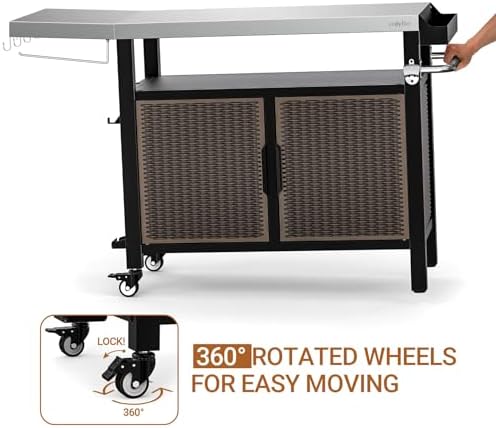 onlyfire 53" Rolling Kitchen Island Cart with XL Stainless Steel Tabletop