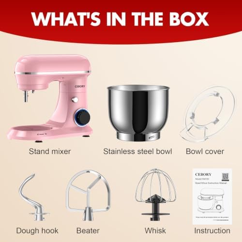 CEBORY Stand Mixer, 4QT 10+P-Speed Electric Kitchen Mixer with Bowl