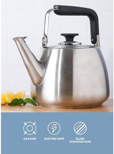 Sur La Table Kitchen Essentials 1.9-Quart Heavy Gauge Brushed Stainless Steel Whistling Tea Kettle – Durable Stovetop Kettle - Image 5