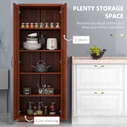 HOMCOM 63" Kitchen Pantry Cabinet with Doors and Adjustable Shelves, Teak