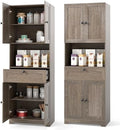 GIANTEX Kitchen Pantry Cabinet, 67.5" Tall Floor Storage Cabinet w/4 Doors & 1 Drawer, Modern Freestanding Bathroom Organizer w/Open Countertop & Adjustable Shelf for Dining Room (Gray Oak)