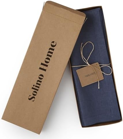 Solino Home 100% Pure Linen Woven Placemats Navy, Fete 14 x 19 in, Set of 6