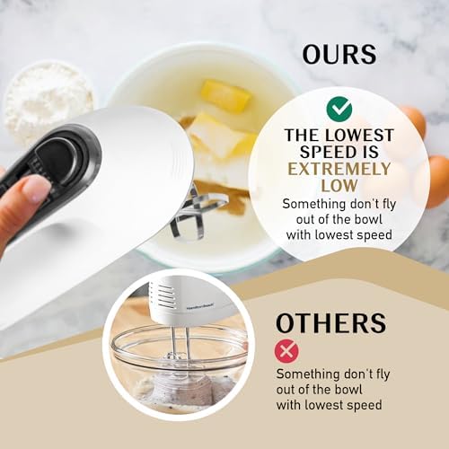 Moss & Stone White Hand Mixer With Snap-On Storage Case, 6 Speed Hand Mixer Electric, 250w Power handheld Mixer for Baking Cake Egg Cream Food Beater, & 4 Stainless Steel Accessories