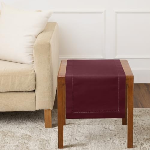 Solino Home Cotton Linen Table Runner Wine, Hemstitch Collection 14 x 36 in