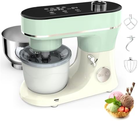 Stand Mixer 6QT Kitchen Mixer with LED Smart Touchscreen,11‑Speed Tilt‑Head Mixer w/Timer,4 Presets,Stainless Bowl,Dough Hook,Whisk,Beater & Ice Cream Maker Attachment (Green,6Qt)
