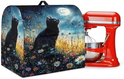 Black Cat Flower Stand Mixer Covers Universal 4.5-5 Quart Stand Mixer Covers Protector Dust Cover Accessories Kitchen Decoration