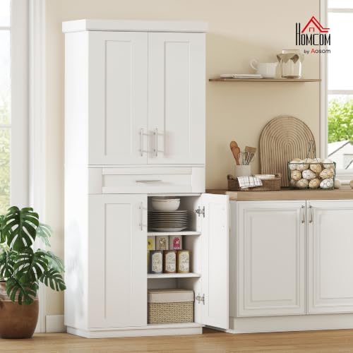 HOMCOM 72" Kitchen Pantry Storage Cabinet, Freestanding Cupboard, White