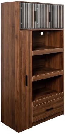 Jmyab 70.87" Tall Kitchen Pantry Cabinet, Storage Cabinet with Multi Shelves and Drawers, Tall Kitchen Pantry with Microwave Stand for Living Dining Room, Walnut