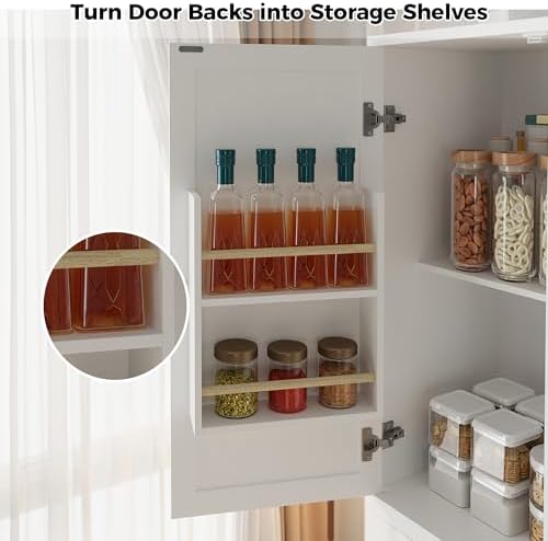 IRONCK Kitchen Pantry Storage Cabinet 47.2" W x 69" H, 6 Doors Large Storage Modern Food Pantries with 8 Shelves and Door Rack, Cupboard for Living Room Dining Room, White