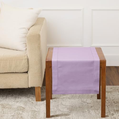 Solino Home Cotton Linen Table Runner Lavender Hemstitch, 14 x 36 in