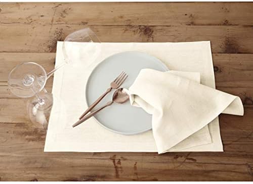 Solino Home 100% Linen Woven Placemats Ivory, Fete 14 x 19 in, Set of 4