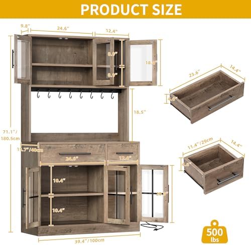 DWVO 71'' Tall Kitchen Pantry Storage Cabinet, Ivory Grey