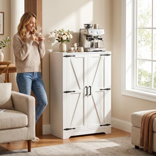 Unikito Kitchen Pantry Storage Cabinet with Adjustable Shelves, White